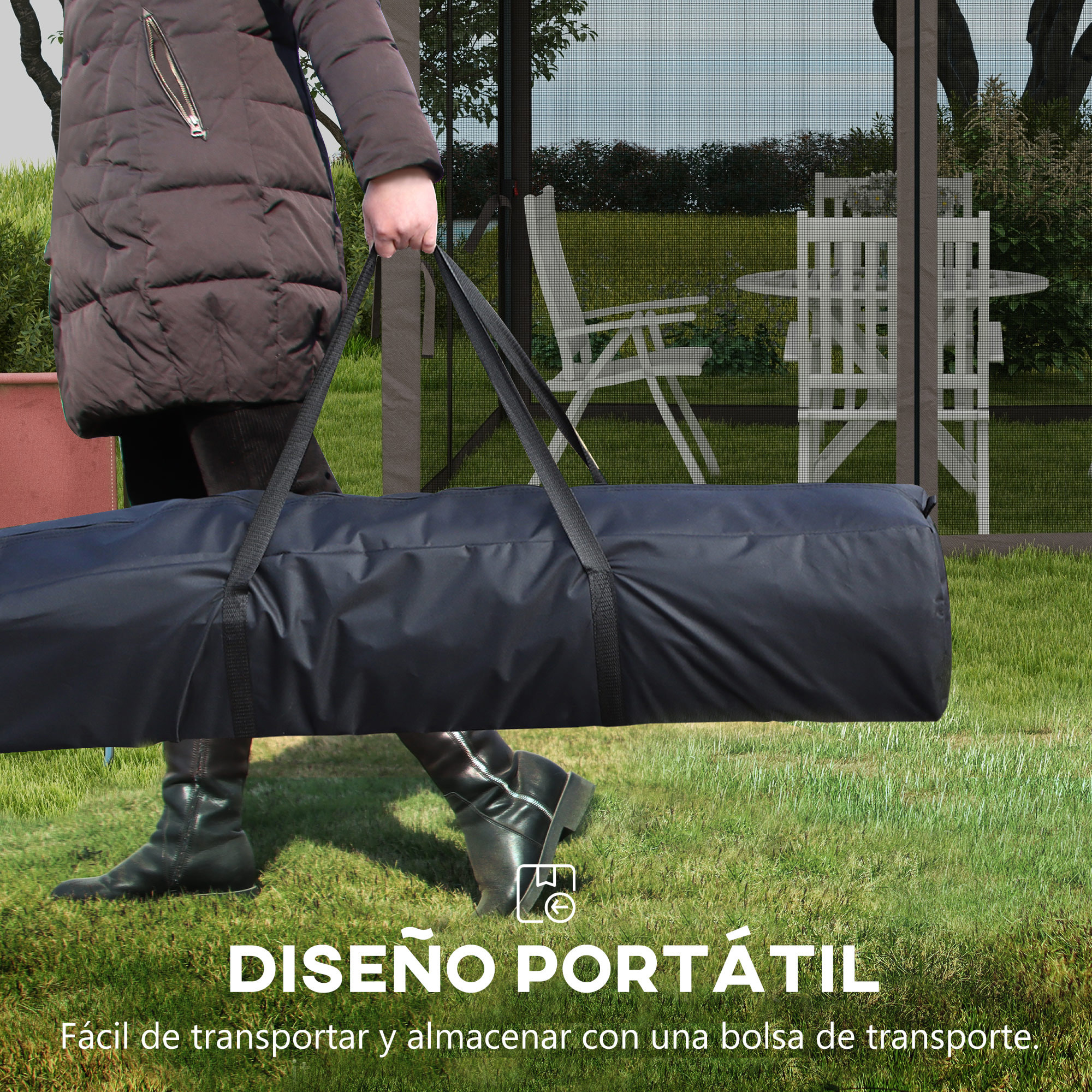 Carpa Plegable Gazebo 3,3x3,3 m Cenador Plegable con 4 Paredes Laterales de Malla Anti-UV y Bolsa de Transporte para Camping Fiestas Gris