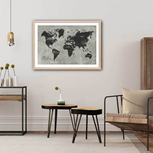 Affiche Carte du monde punky Affiche + cadre en bois - Chêne