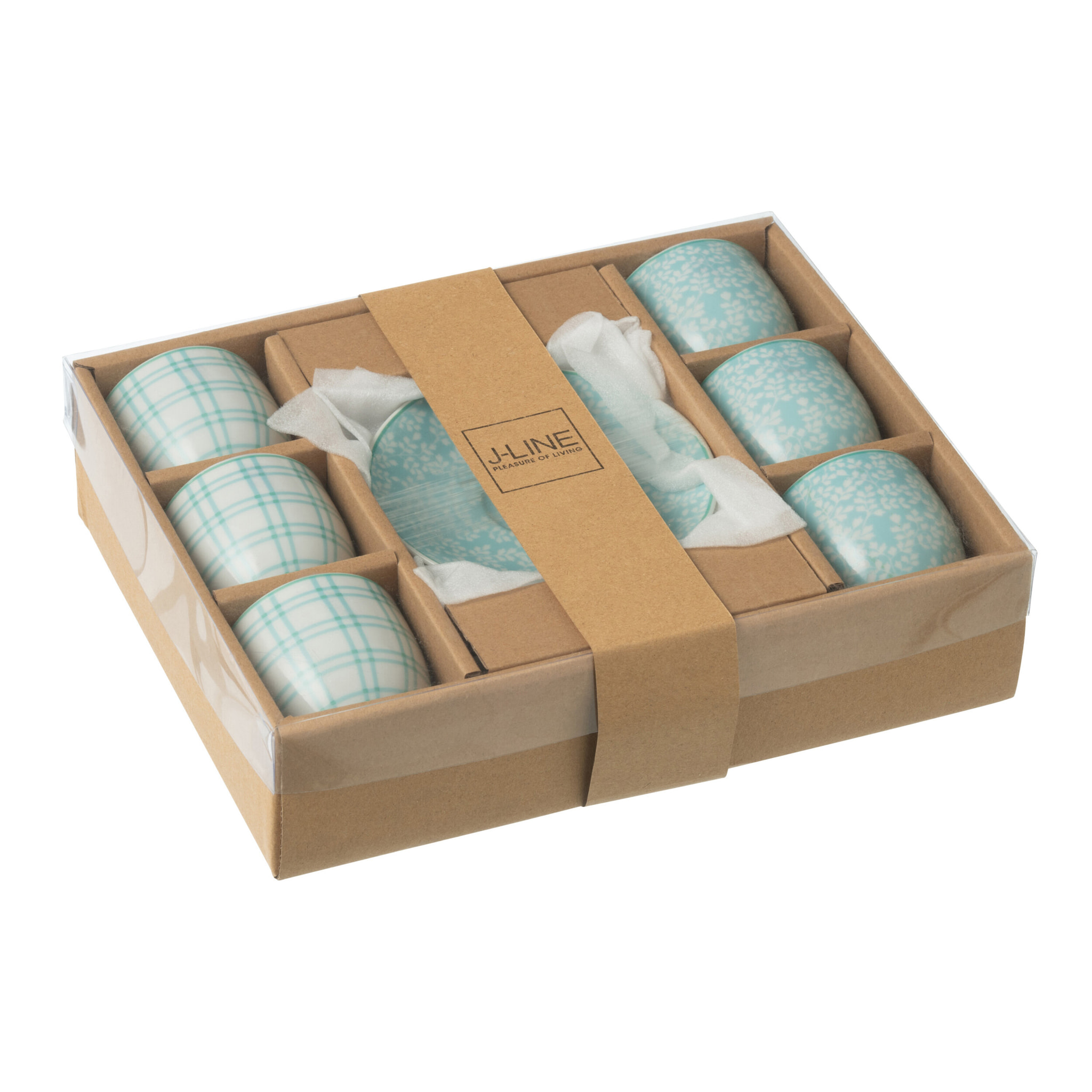 J-Line tasse + sous-tasse - céramique - bleu - boîte de 6