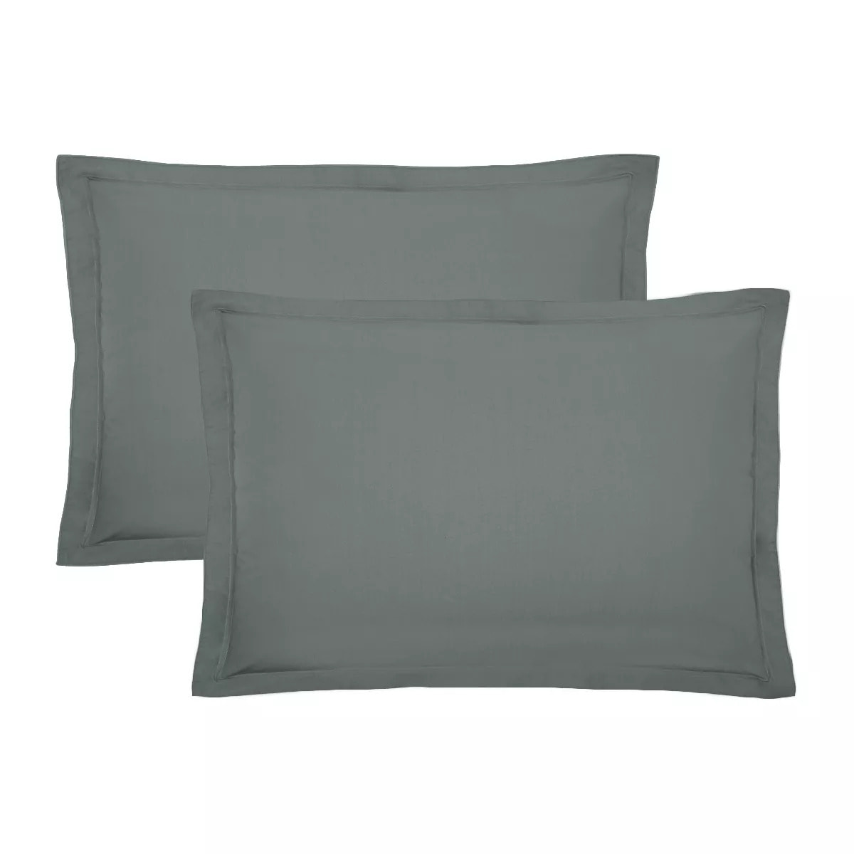 Lot de 2 taies percale de coton uni anthracite La percale francaise acier