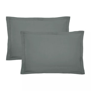 Lot de 2 taies percale de coton uni anthracite La percale francaise acier