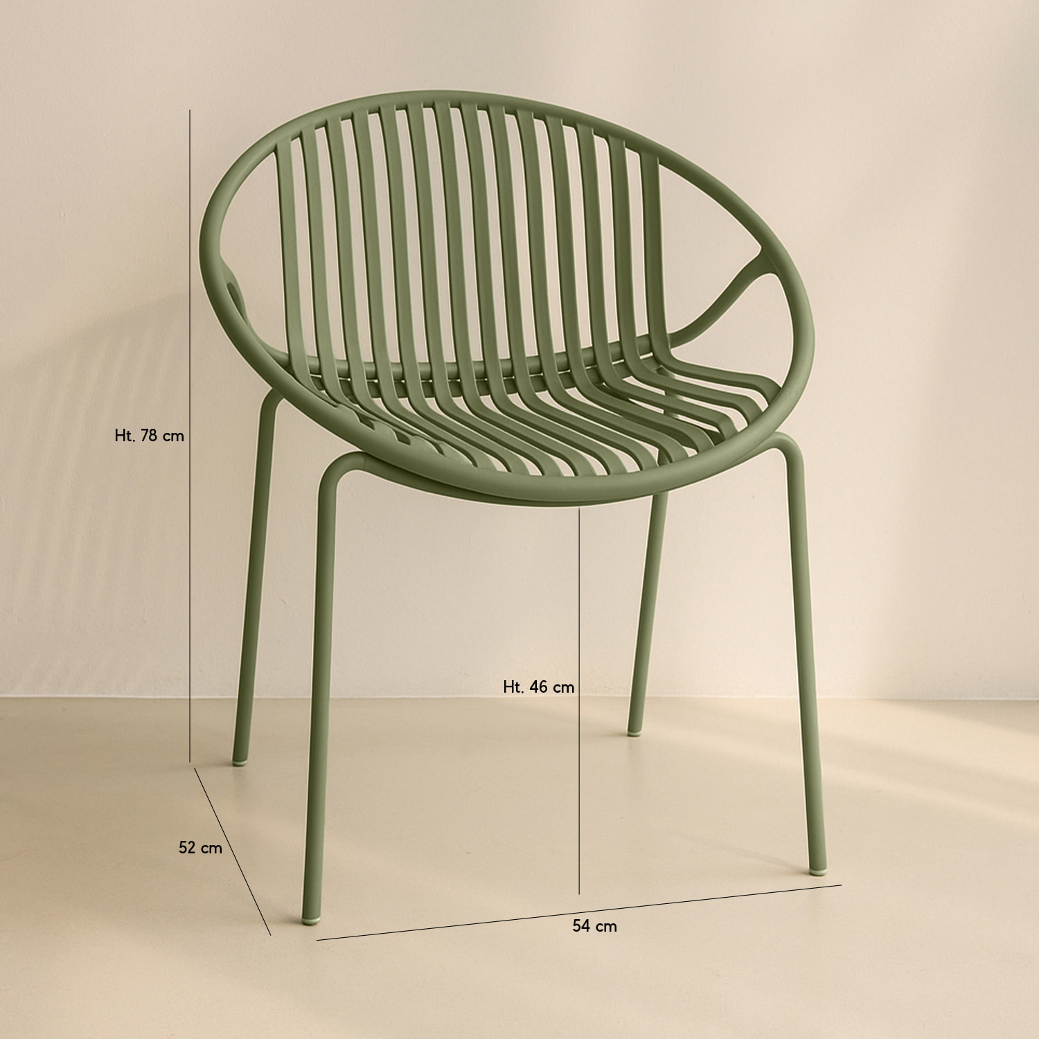 Lot de 4 fauteuils de table en polypropylène et métal vert CALYPSO