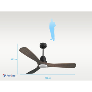 Ventilador de techo Reversible Termostato Dimable Wifi Motor DC Techos Inclinados Mando a Distancia Luz tres tonos Hypersilence Memoria MoyoD132C04LED67265 PURLINE