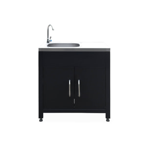 Cuisine extérieure avec 4 modules en acier. meuble avec évier. étagères. tiroirs. rangements