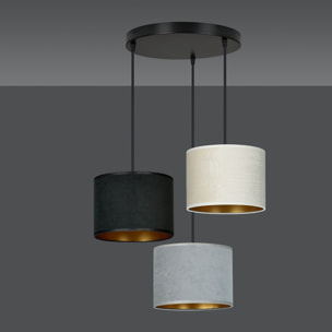 Lampada a sospensione Hilde a tre luci in tessuto effetto velluto