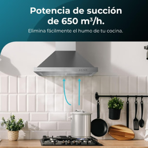 Campana Extractora 60 cm Piramidal Bolero Flux PM 606500 Inox A. Motor 165W, Aca