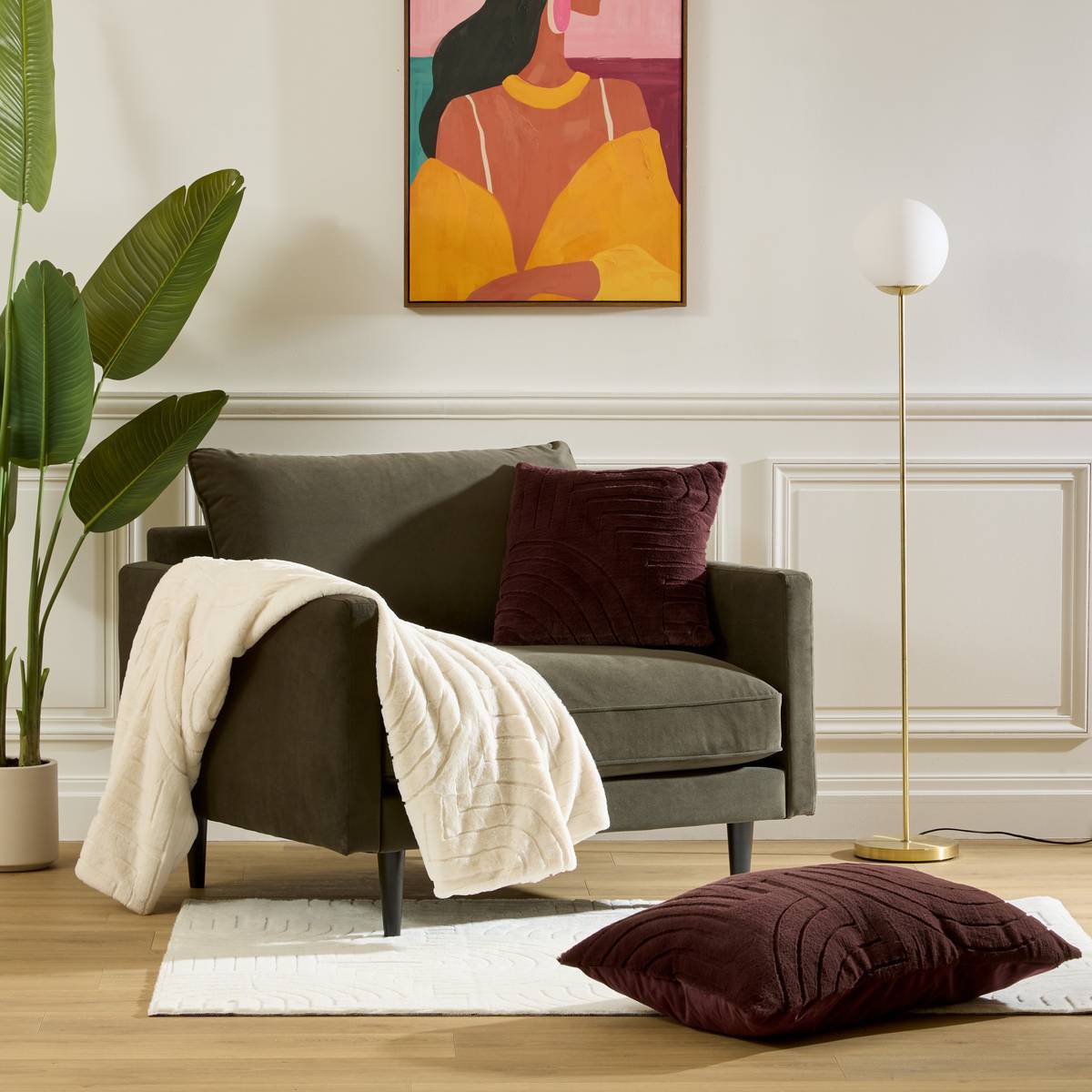 Coussin Arka rectangulaire 50x80cm effet fausse fourrure marron