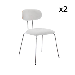 2 chaises décor bois courbé teinté chêne et tissu déperlant blanc. pieds métal chromé - L 45 x P 55 x H 80cm - Erin