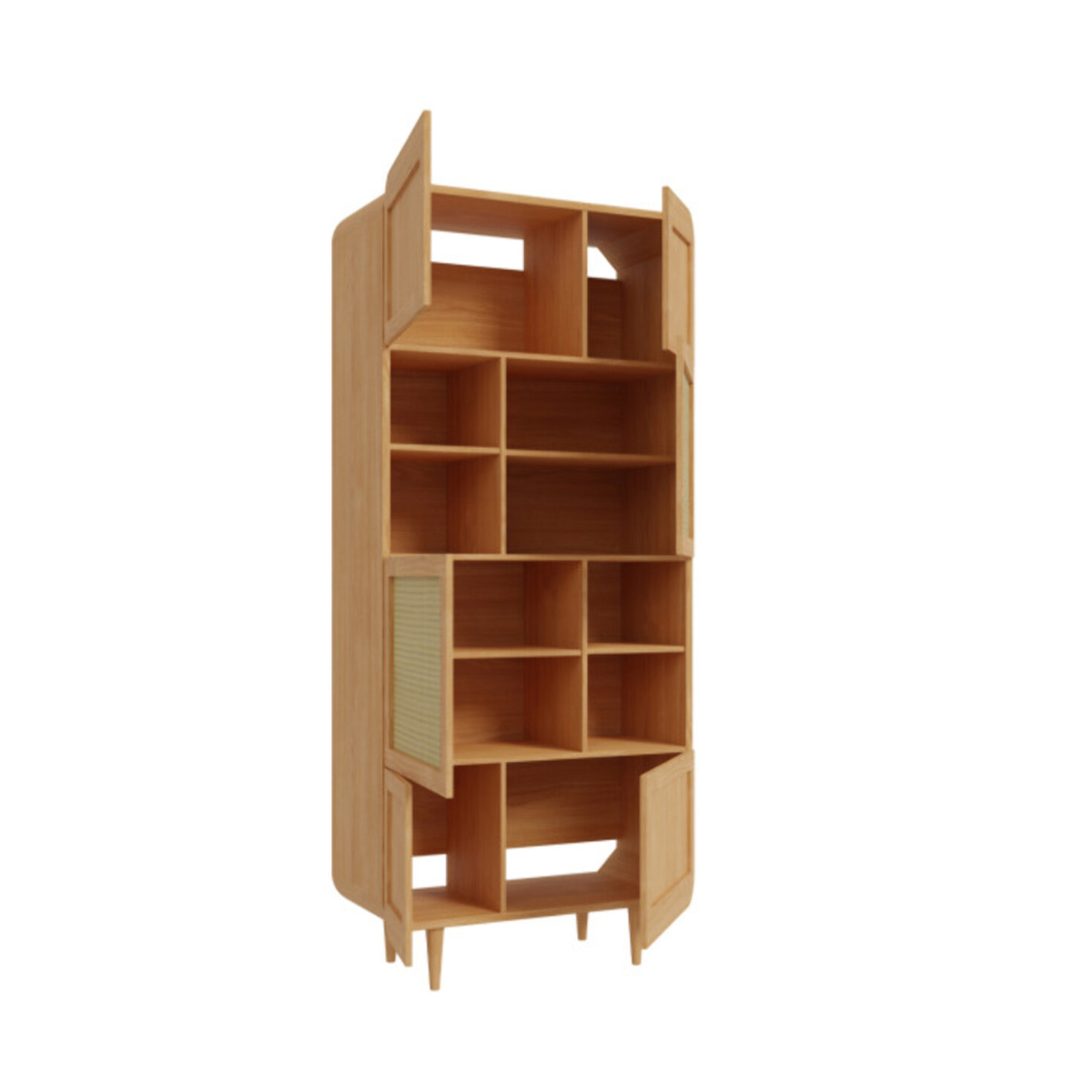 Vaisselier 212 cm 6 portes rotin décor chêne angles arrondis - BEVERLY