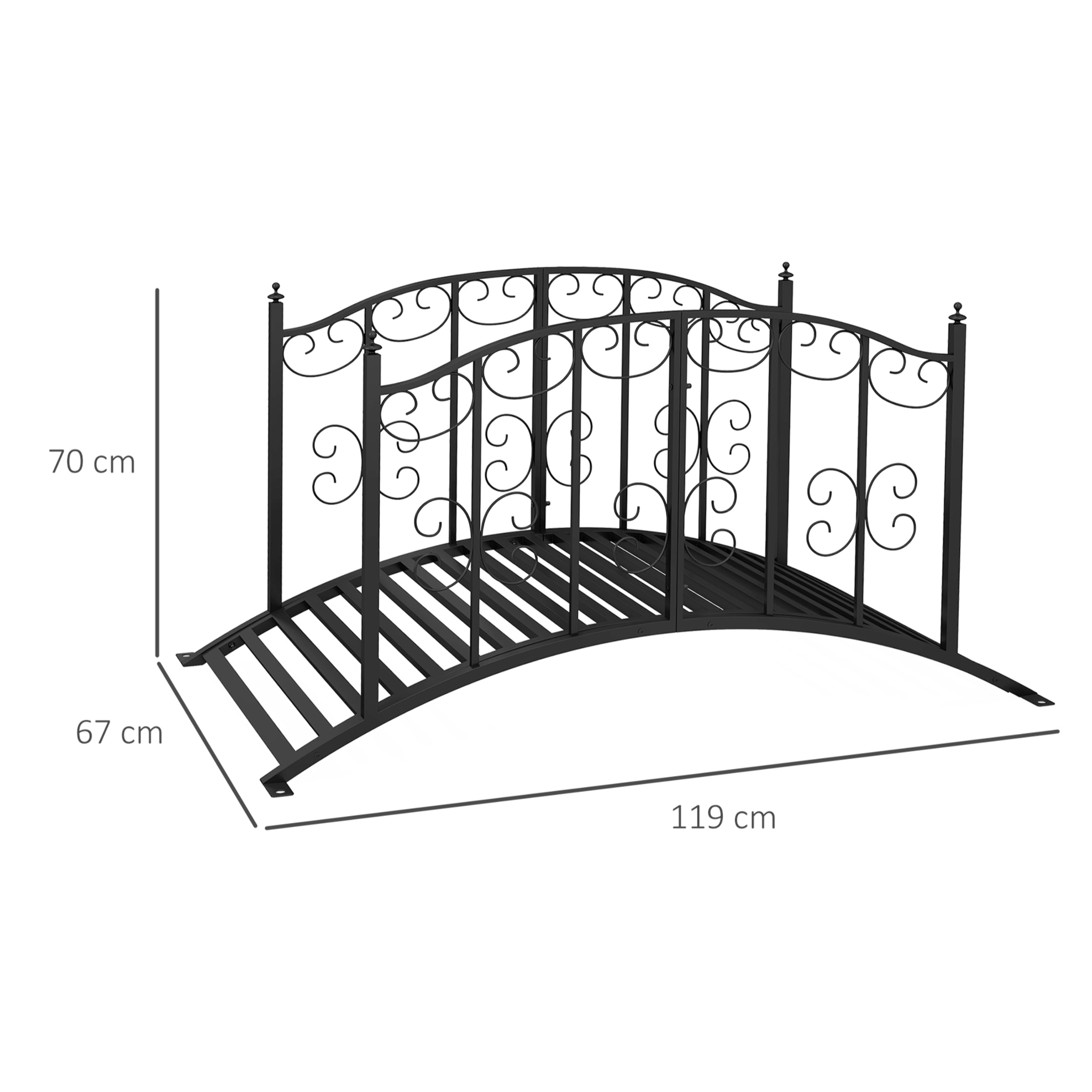 Pont de jardin métal noir style antique garde-corps latéraux max. 120 Kg