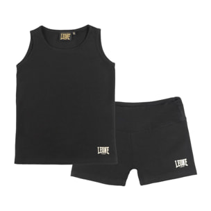 Conjunto deportivo dorado de camiseta sin mangas y shorts para niña