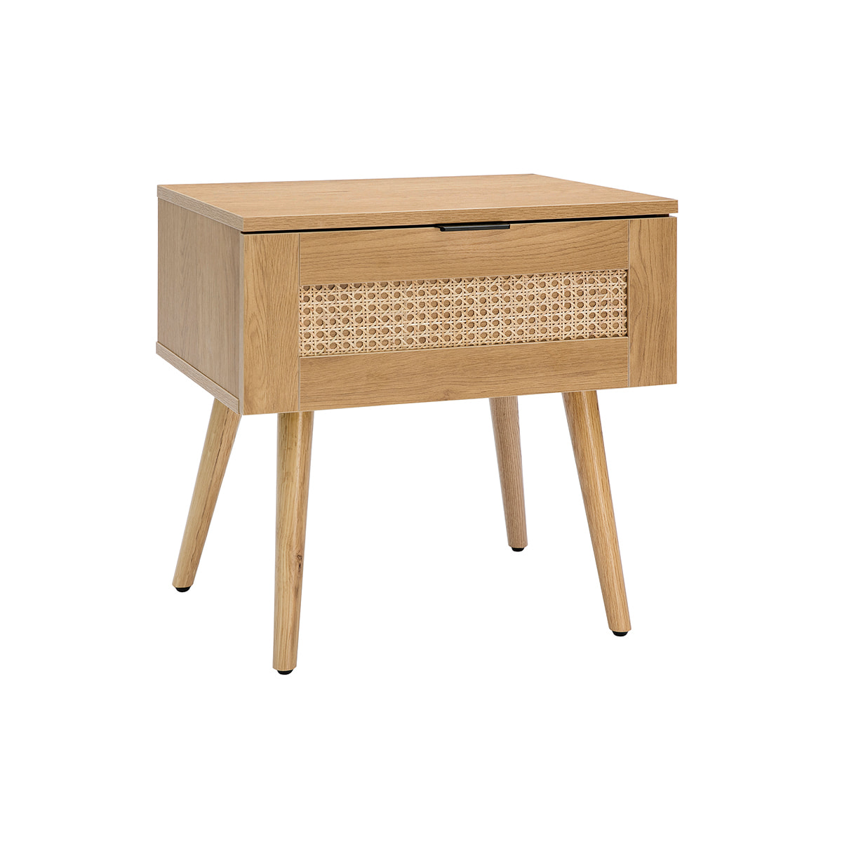 Table de chevet finition bois clair, cannage rotin et métal noir L50 cm MANILLE