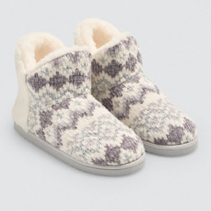 Stivali da casa con dettaglio in pelliccia con stampa etnica