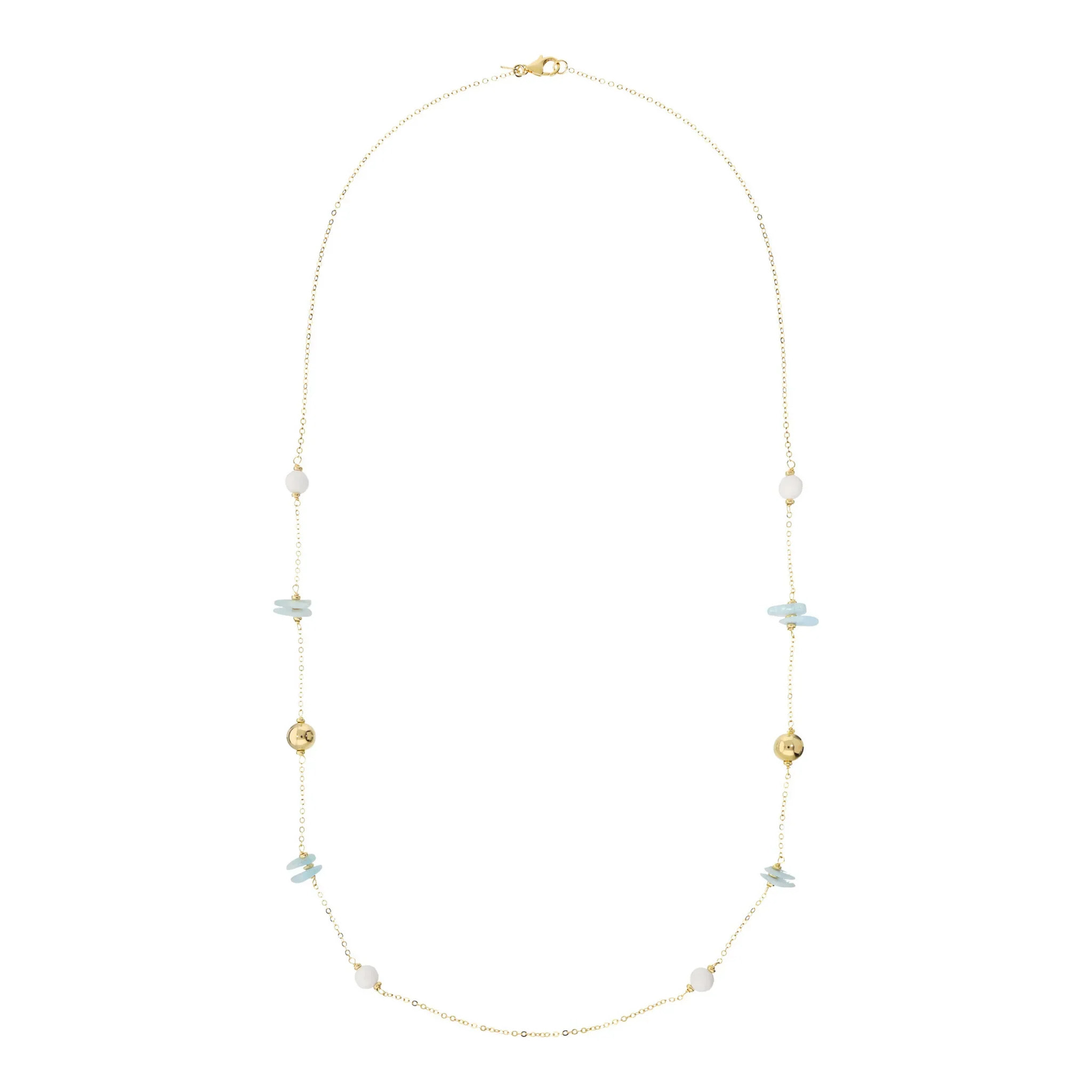 Collana Lunga Catena Forzatina Golden con Bead Lucide e Pietre Naturali di Berillo e Agata