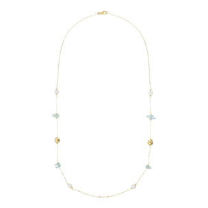 Collana Lunga Catena Forzatina Golden con Bead Lucide e Pietre Naturali di Berillo e Agata