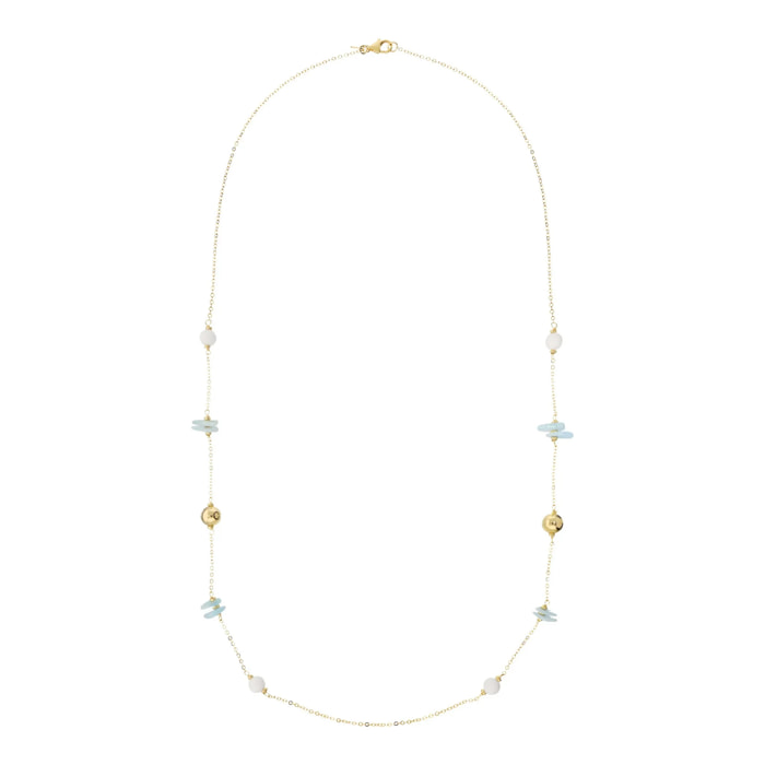 Collana Lunga Catena Forzatina Golden con Bead Lucide e Pietre Naturali di Berillo e Agata