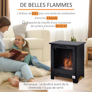 Cheminée bioéthanol sur pieds style néo-rétro poêle 1 brûleur 1,5 L dim. 40L x 30l x 50H cm couverture 20-25 m² noir