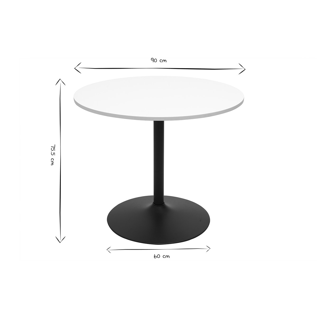 Table à manger design ronde blanche et métal noir D90 cm CALISTA