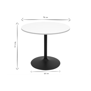 Table à manger design ronde blanche et métal noir D90 cm CALISTA