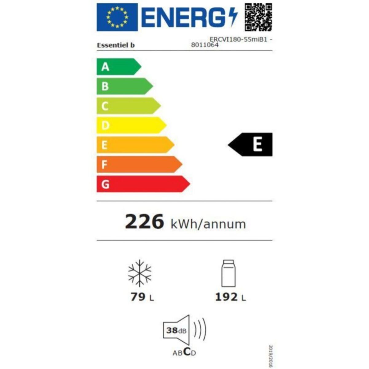 Réfrigérateur combiné encastrable ESSENTIELB ERCVI180-55mi