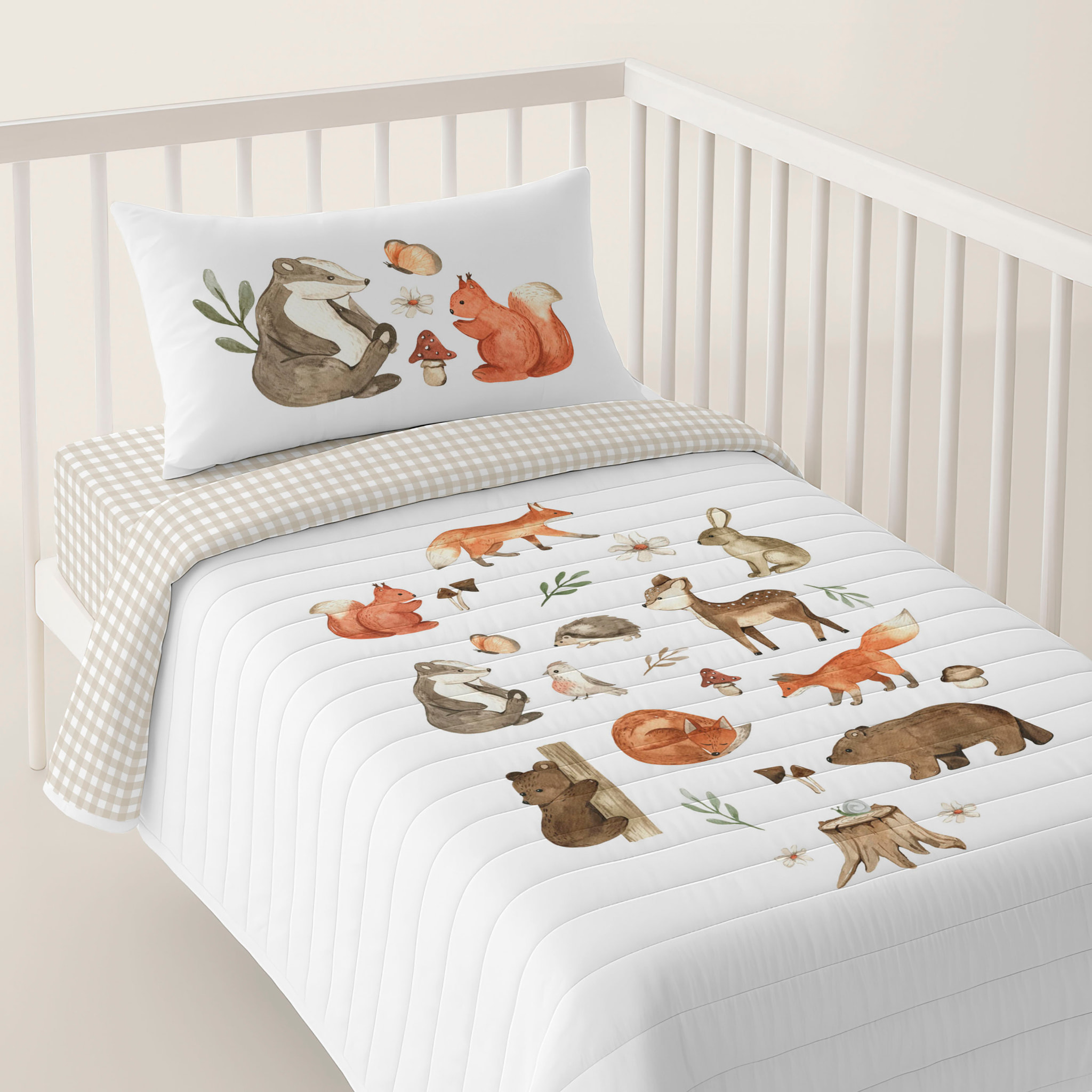 Cool Kids - Colcha Bouti Estampada - Reversible - Infantil - 100% Algodón - Cuna - Woodland