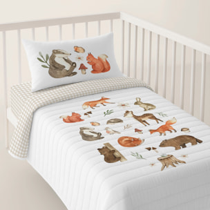 Cool Kids - Colcha Bouti Estampada - Reversible - Infantil - 100% Algodón - Cuna - Woodland