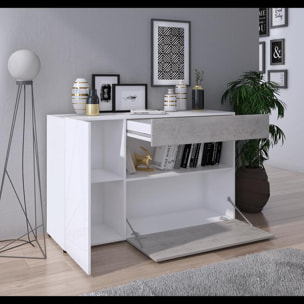 Credenza Moderna Madia Mobile Contenitore Con 2 Ante 1 Cassetto Ripiani Interni Design Minimal Soggiorno Salotto 130x81x41 Cm Bianco Grigio Cemento