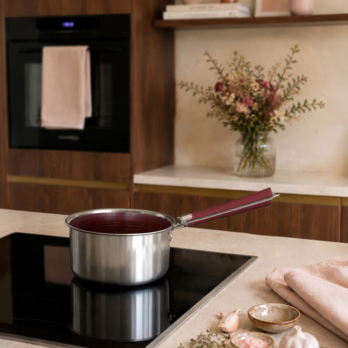 Casserole 16cm en acier inoxydable lie de vin AGLAE