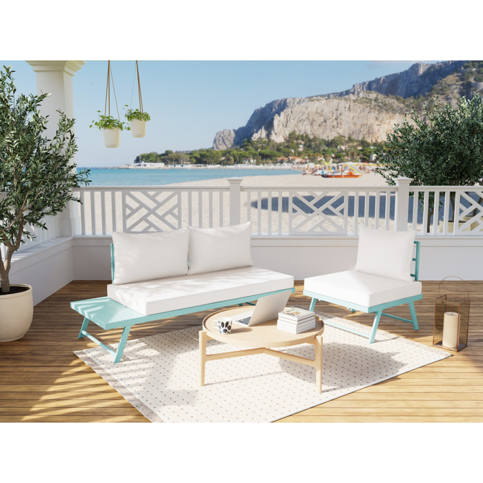 Isadora - salon de jardin 3 places - modulable - vert avec coussins beiges - Vert / Beige