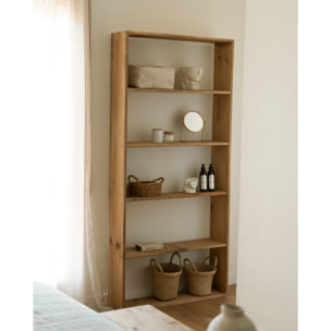 Estantería de madera maciza tono roble oscuro con 4 estantes Alto: 182 Largo: 80 Ancho: 20