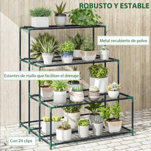 Soporte para Plantas de 4 Niveles, Estantería para Plantas de Acero, Diseño en Escalera, Soporte para Macetas para Interior y Exterior, Jardín, Balcón y Patio, 94x84x110 cm, Verde Oscuro