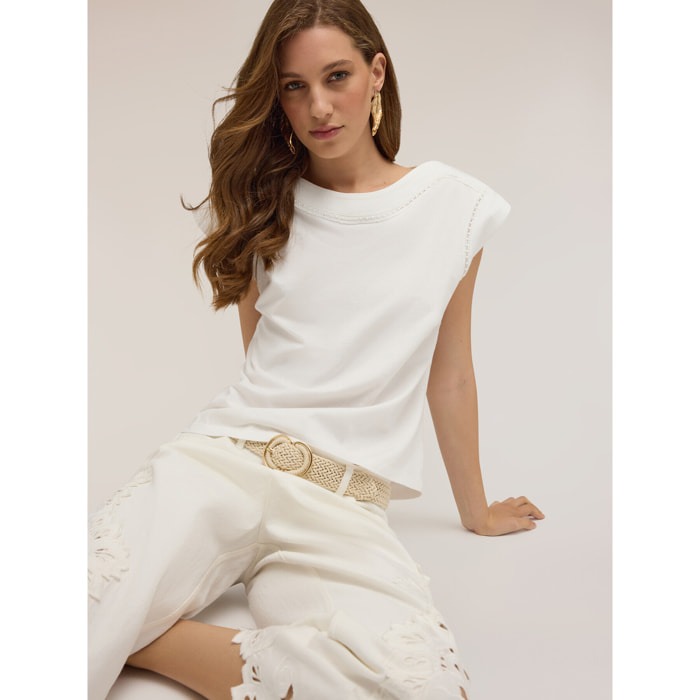 Motivi - T-shirt a kimono con ricami - Bianco