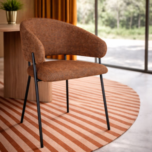 Ensemble table ovale effet bois 220cm et 6 fauteuils tissu terracotta QUITO