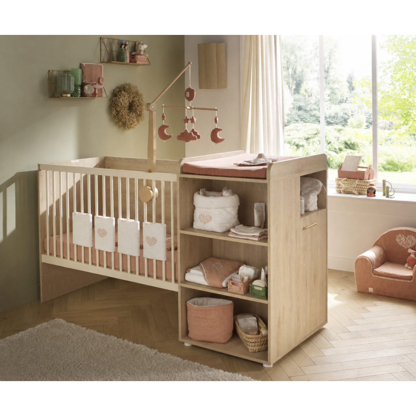 Lit combiné 60x120 évolutif en 90x190 décor bois hêtre