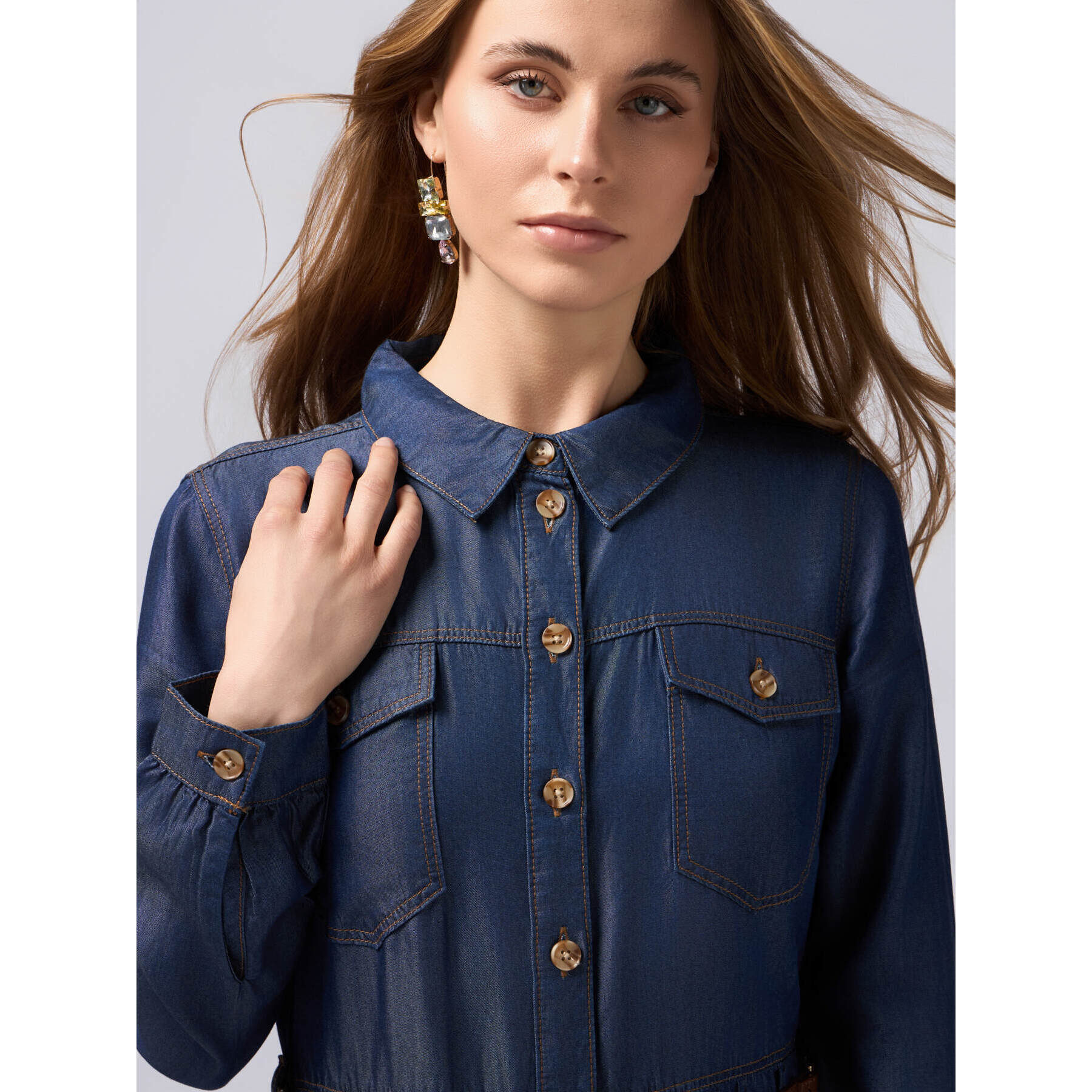 Oltre - Vestito chemisier in tencel - Blu