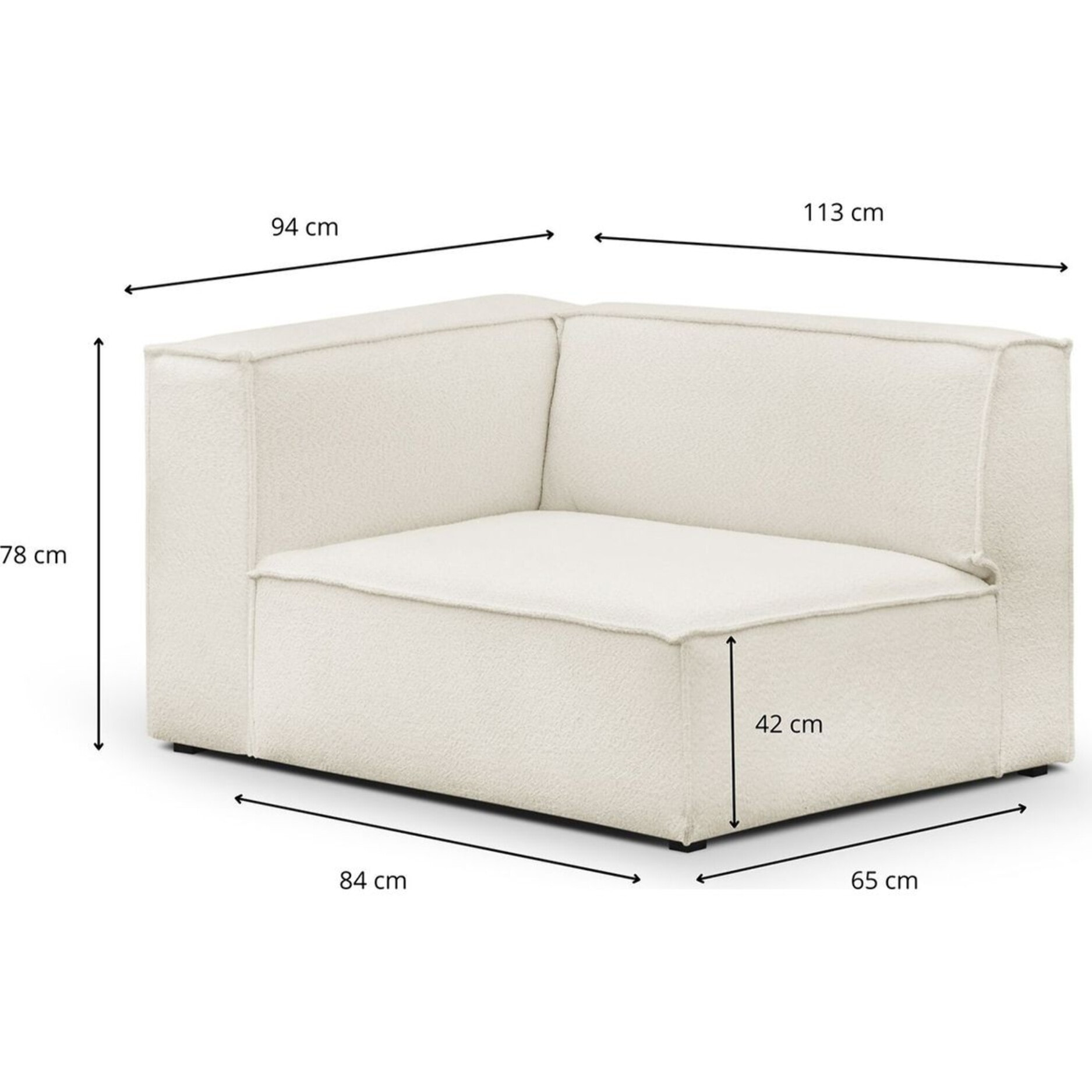 Chauffeuse d'angle à gauche modulable en tissu bouclette - REZIA