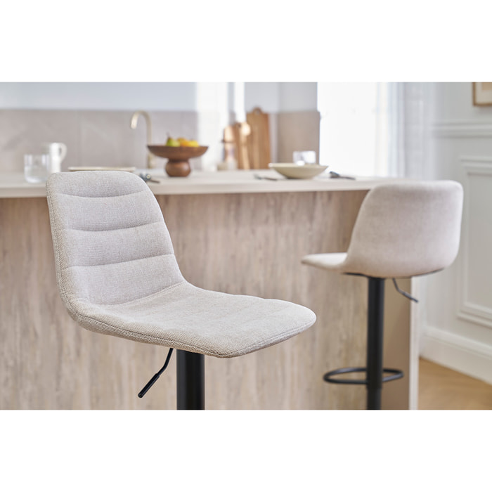 Tabourets de bar réglables en tissu effet velours texturé beige et métal (lot de 2) SAURY