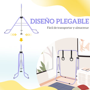 Barra de Gimnasia para Niños con Altura Ajustable en 5 Niveles y Anillos, Barra de Entrenamiento de Gimnasia Plegable en Casa, Púrpura