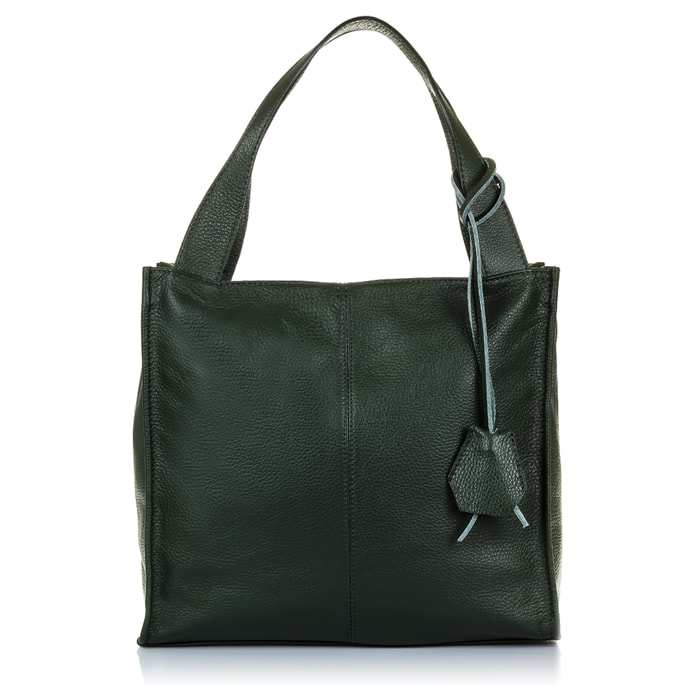 FIRENZE ARTEGIANI Borsa A Spalla da Donna Agazzano Vera Pelle Dollaro Made in Italy 34x14x32 Cm. Colore: verde scuro