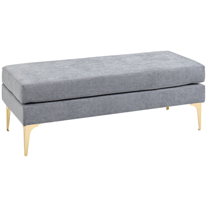 Banc bout de lit banquette style moderne dim. 121L x 50,5l x 46,5H cm piètement métal doré tissu gris clair