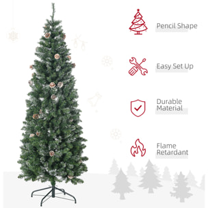 HOMCOM Albero di Natale Artificiale da 180cm con Pigne, 618 Rami e Base in Metallo, Verde