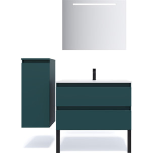 Ensemble vasque intégrée 2 tiroirs + miroir - HUDSON