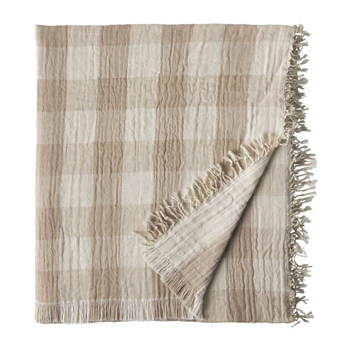 Plaid imprimé en gaze de coton, DAISY, Beige nude