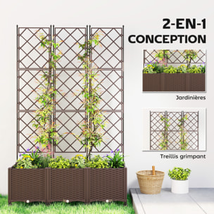 Jardinière avec treillis sur roulettes auto-arrosage PP marron