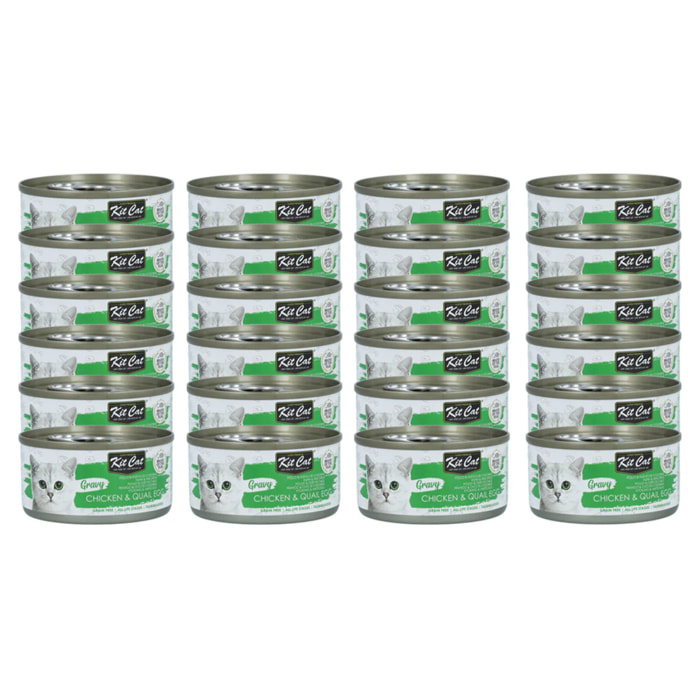 Pack 24x Kit Cat Lata Gravy - Pollo & Huevo Codorniz 70 g Comida húmeda para gatos en salsa