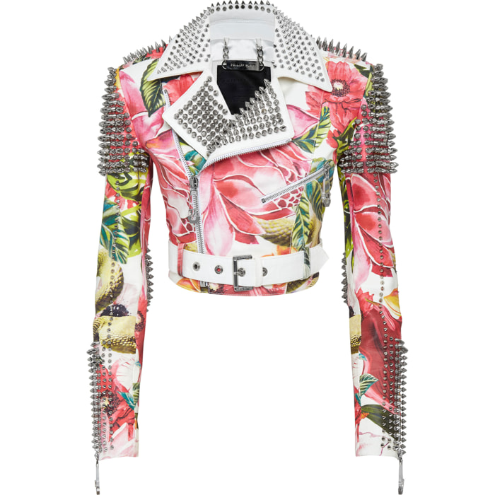 PHILIPP PLEIN Leather Biker Flowers
