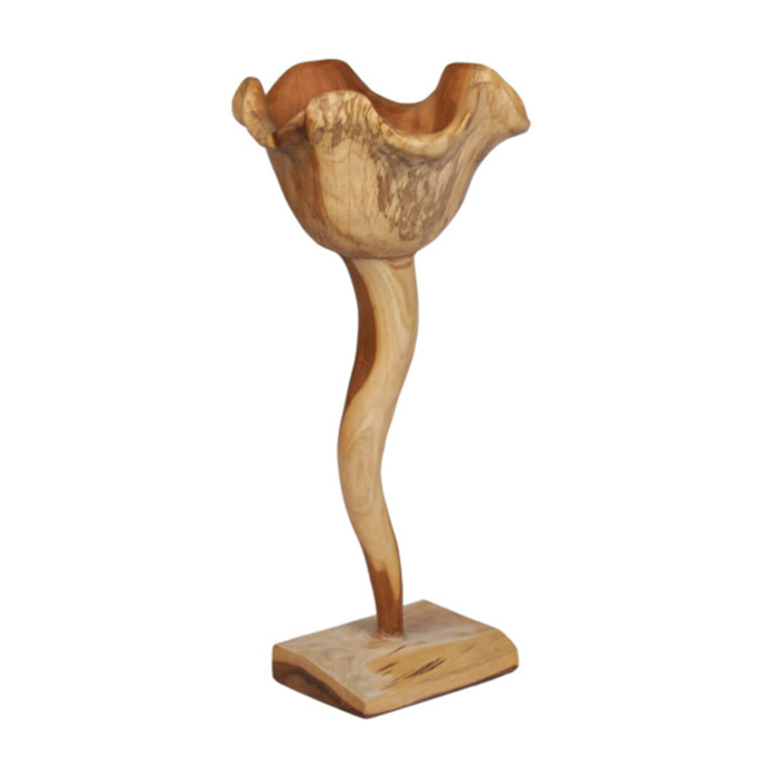 Sculpture Fleur H. 50 cm en Bois de Teck Bicolore avec Socle – GINA