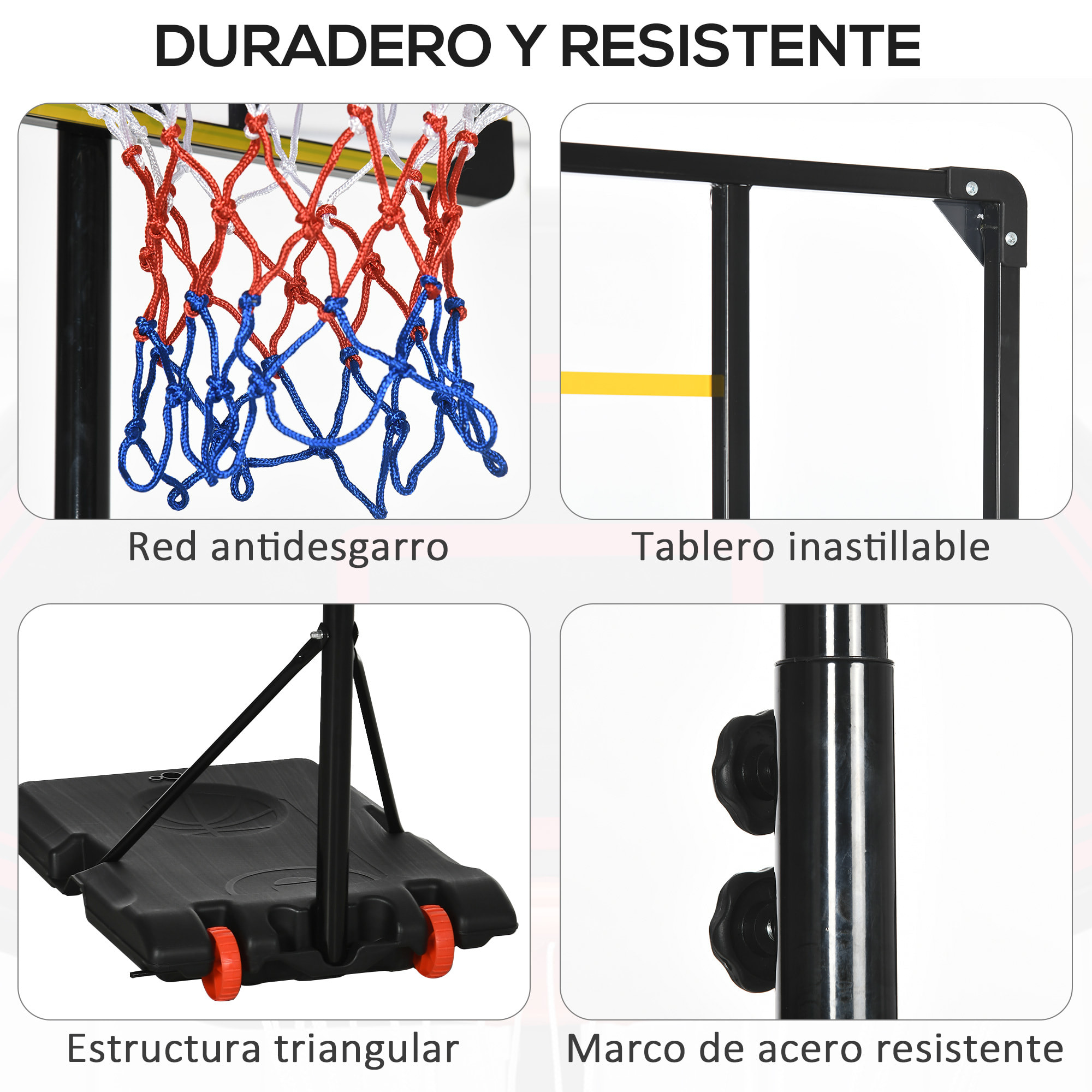 Canasta de Baloncesto Altura Ajustable 178-208 cm con Ruedas Aro de Baloncesto para Niños de +6 Años con Base Rellenable para Exterior 75x56x210-240 cm Amarillo y Negro