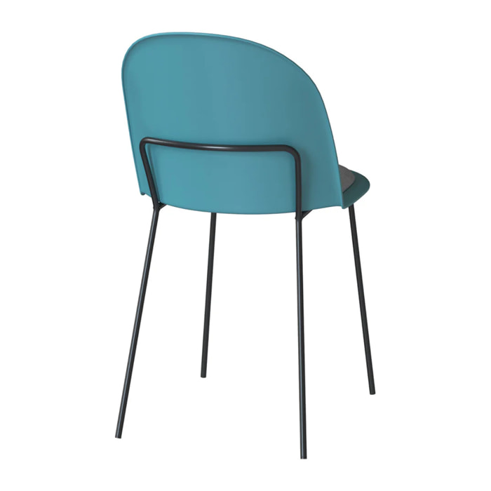 Lot de 2 chaises bleues en plastique, tissu gris et pieds en métal - Lulu
