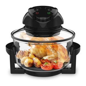 Friggitrice per forno a convezione 6 in 1 1400w, 13L. Friggitrice multifunzione, vaporiera, grill, spiedini... Ciotola in vetro con coperchio, sistema di circolazione dell'aria a 360 gradi.